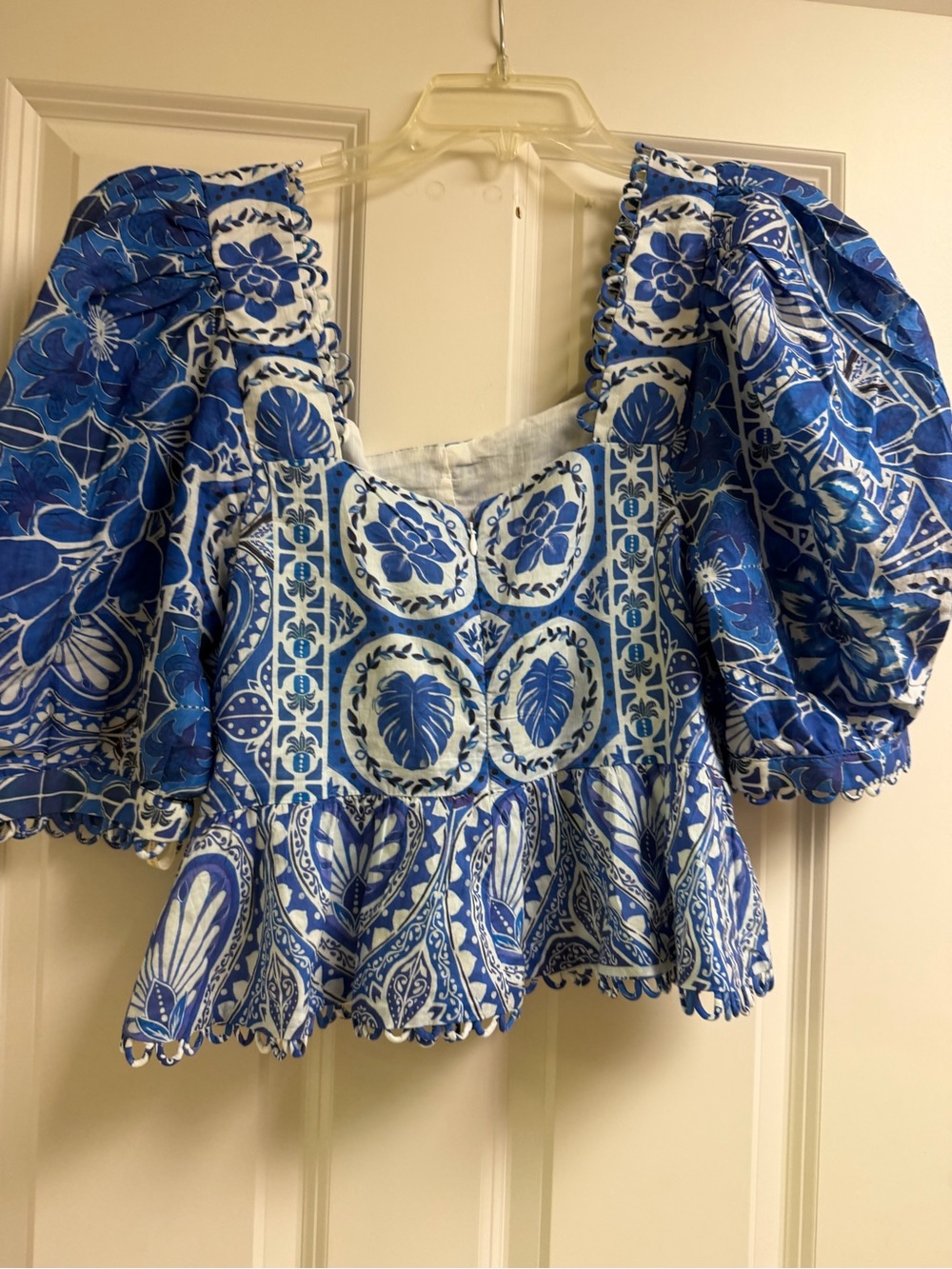 Farm Rio Blue Floral Puff-Sleeve Women's Top